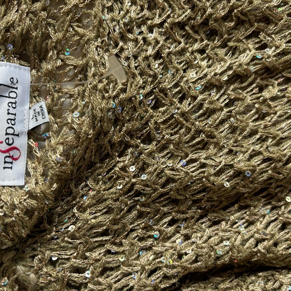 Inseparable Dazzling Gold Khaki Open-work sweater top Large - Picture 5 of 5